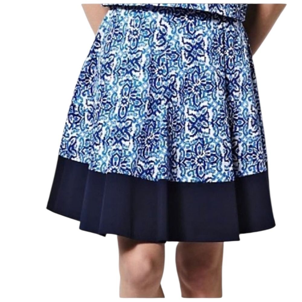 Milly Tile Print A-line Pleated Circle Skirt in Blue Combo Size Large - Picture 2 of 9